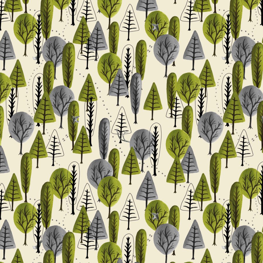 Originele print met bomen en dieren in Scandinavische stijl